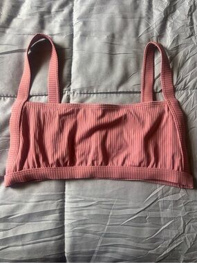 La Hearts Ribbed Pink Bikini Top